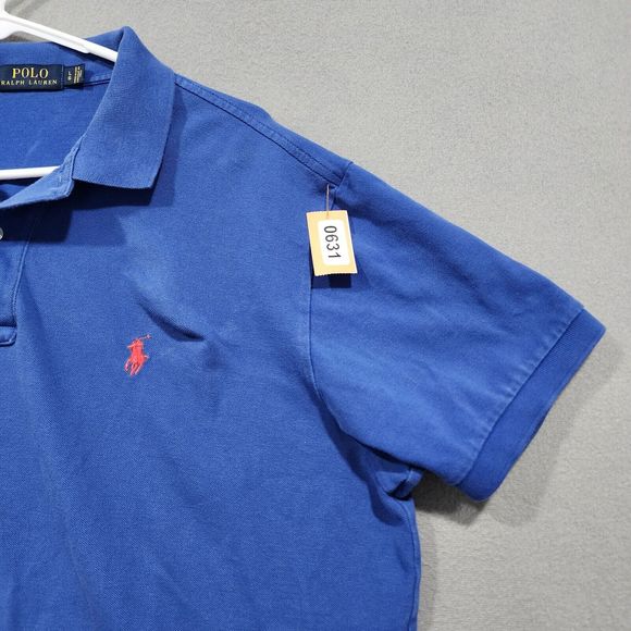 Polo Ralph Lauren Polo Shirt Mens Large Blue Solid 100% Cotton Vintage - Picture 8 of 13